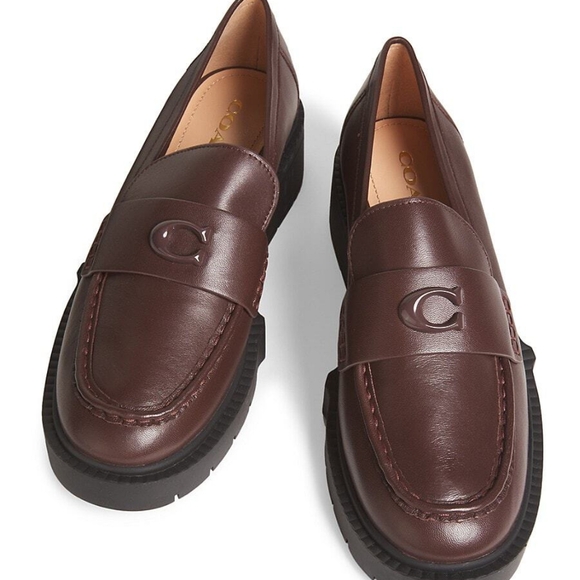 NWT Coach Leah Platform Lug Loafer in Maple Leather Brown - Picture 2 of 16